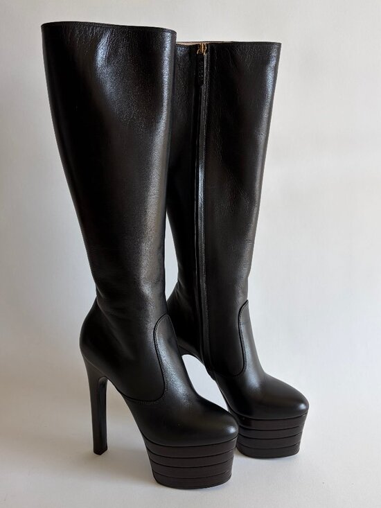 GUCCI ANGEL PLATFORM LEATHER KNEE HIGH BOOTS NEW - Picture 3 of 13